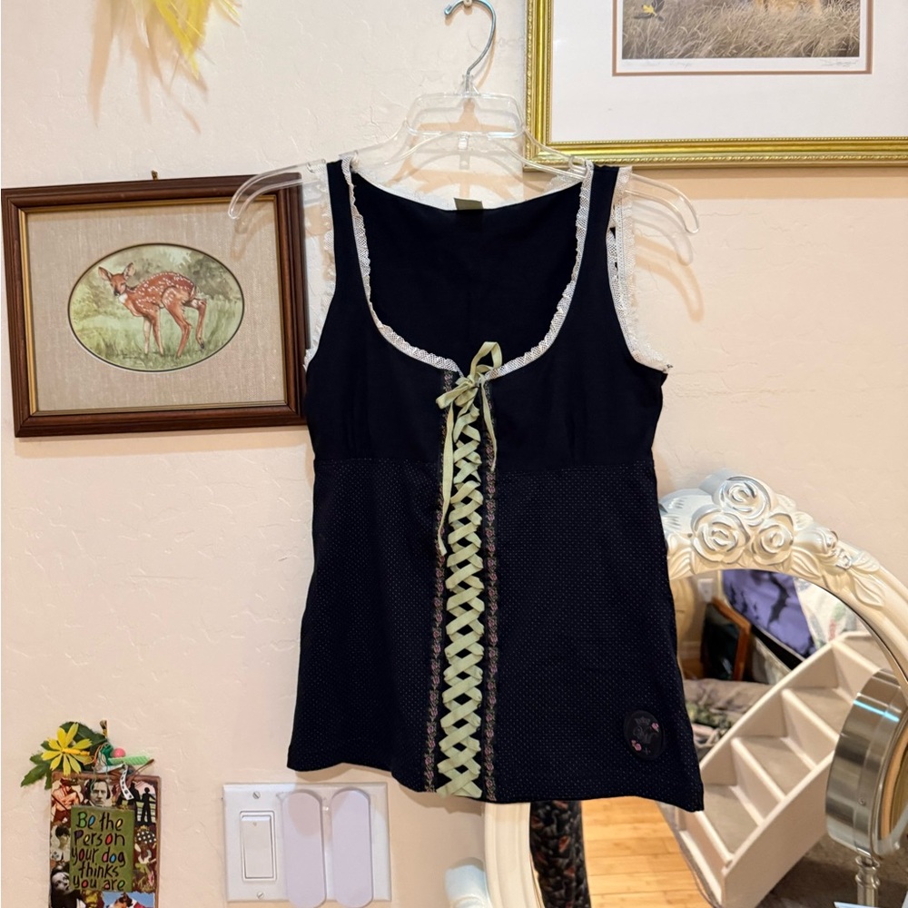 RARE Vive Maria black lace Oktoberfest German themed tank top Size S
